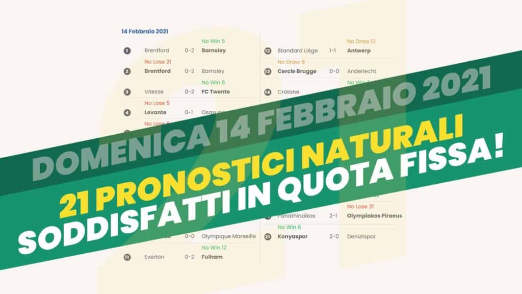 Pronostici Naturali Soddisfatti Quote Fisse Vincenti Domenica 14 Febbraio 2021