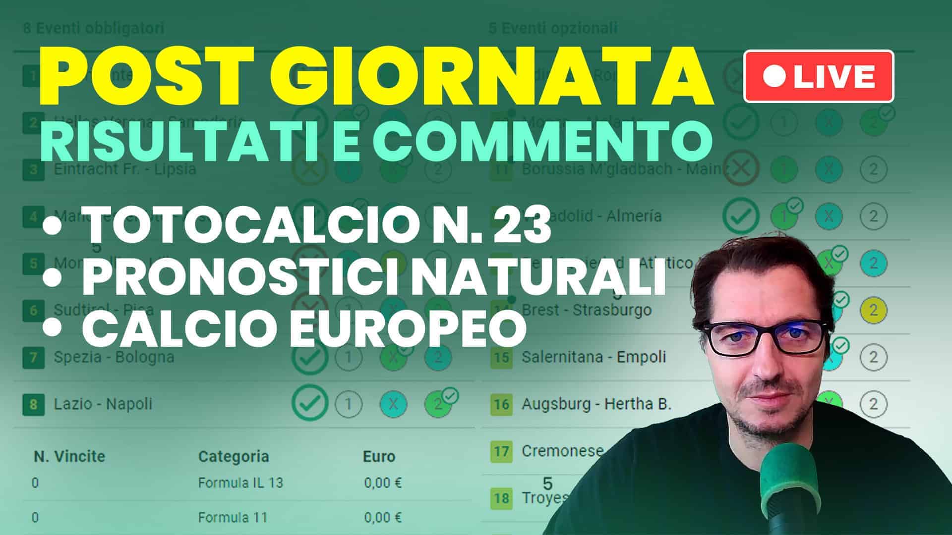 Pronostici Naturali Video Totocalcio Post Risultati Concorso 23