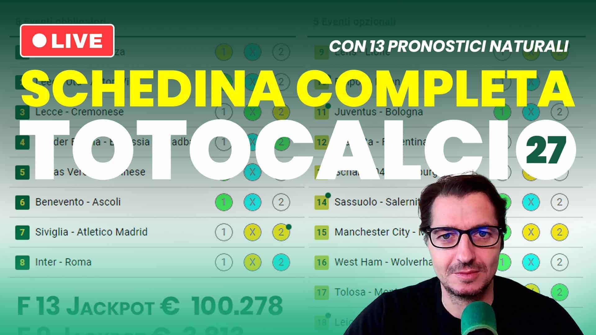 Pronostici Naturali Video Totocalcio Pre Partite Schedina Concorso 27