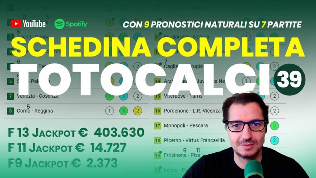 Pronostici Naturali Video Totocalcio Pre Partite Schedina Concorso 39