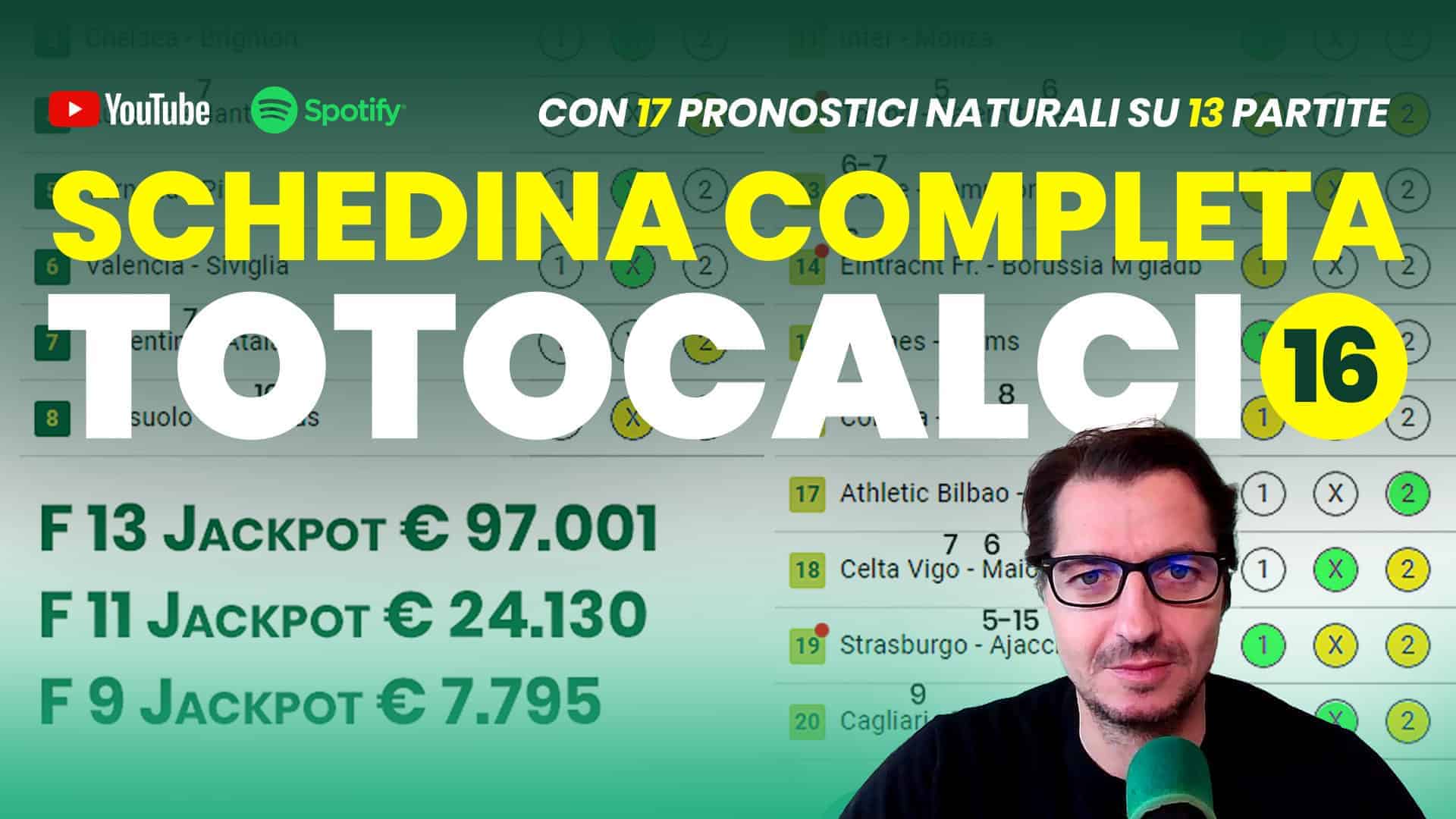 Pronostici Naturali Video Totocalcio Pre Partite Schedina 2023 Concorso 16