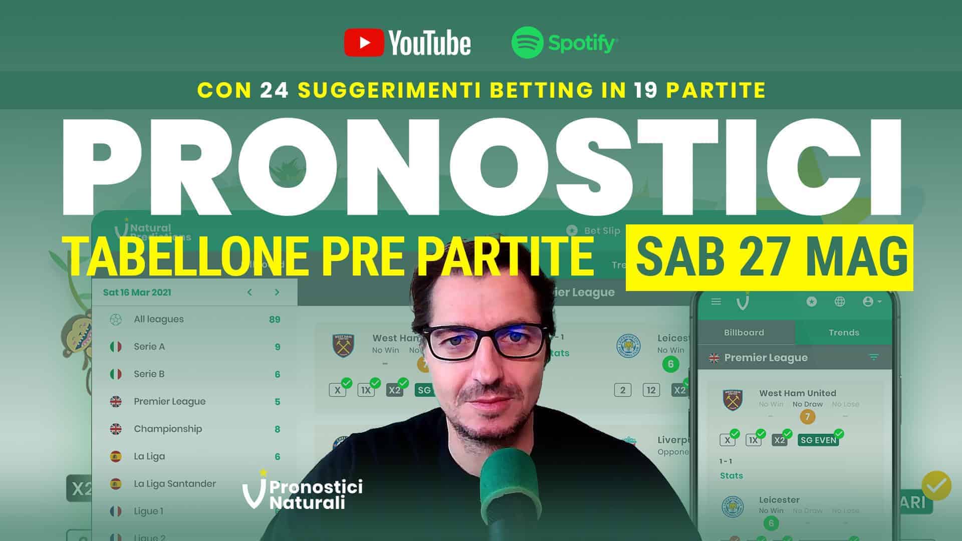 Pronostici Naturali Video Analisi Scommesse Betting Calcio Pre Partite Sabato 27 Maggio 2023