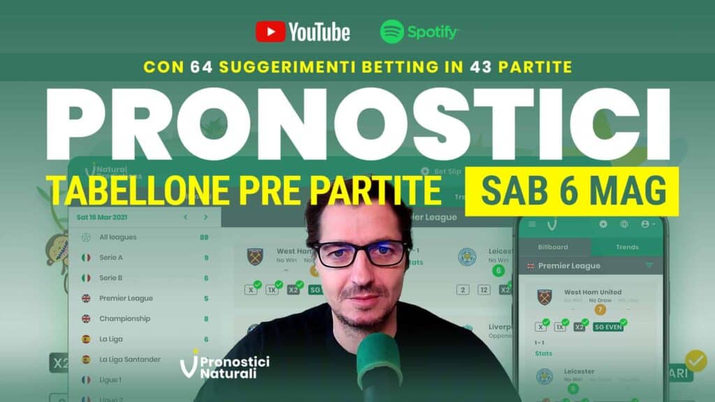 Pronostici Naturali Video Analisi Scommesse Betting Calcio Pre Partite Sabato 6 Maggio 2023