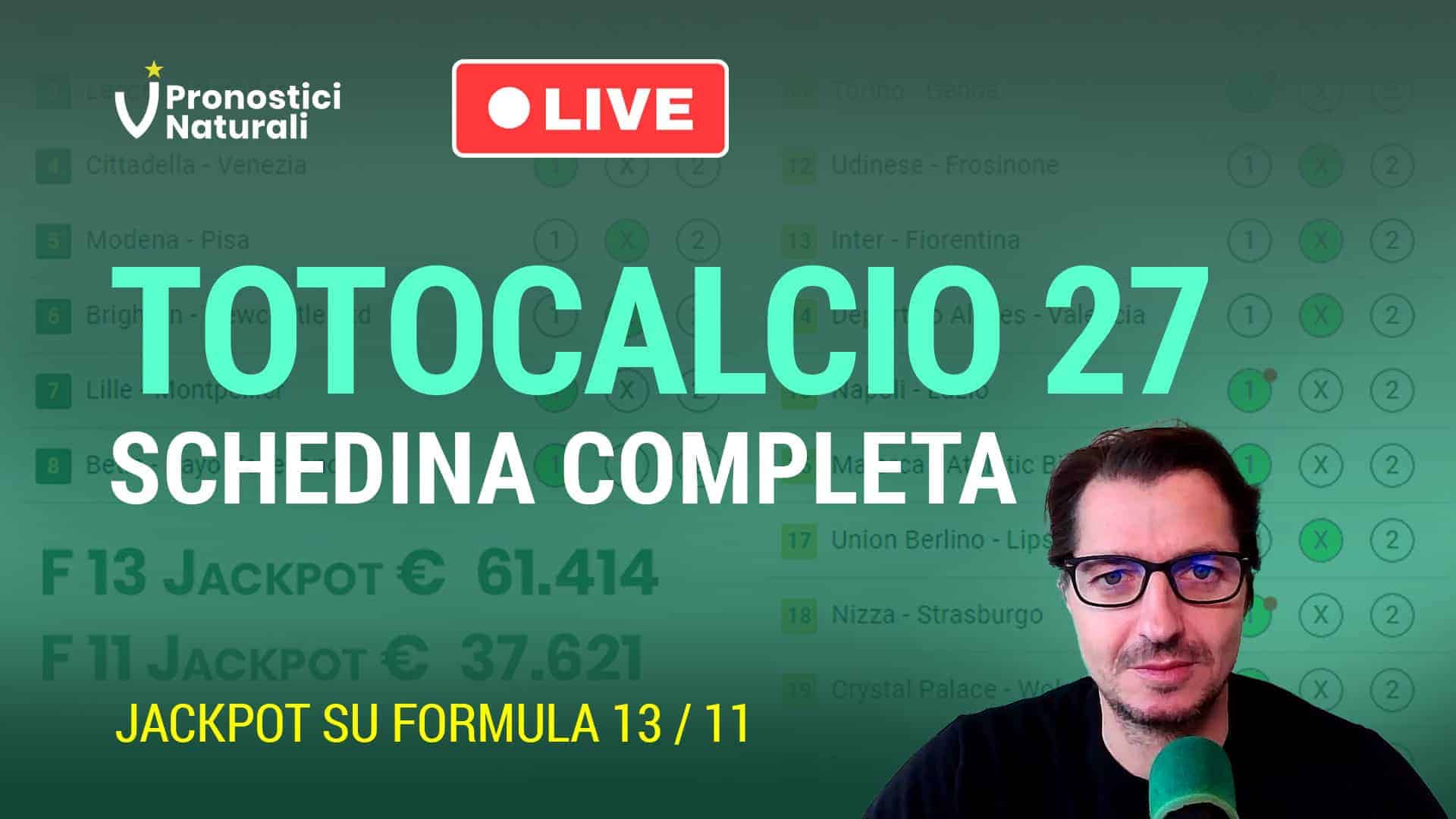 Pronostici Naturali Video Totocalcio Pre Partite Schedina 2023 Concorso 27