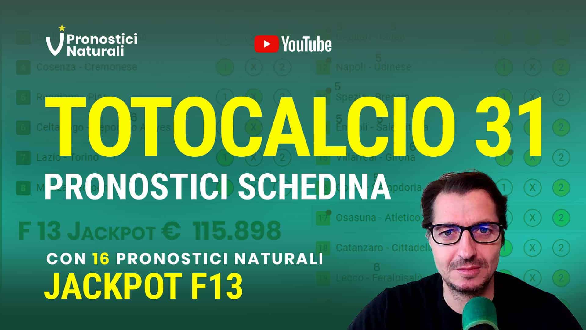 Pronostici Naturali Video Totocalcio Pre Partite Schedina 2023 Concorso 31